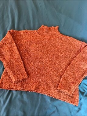 Pink Rose Rust Orange Turtleneck Popcorn Knit Sweater